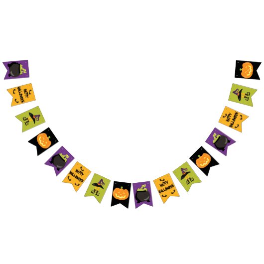 Halloween Party Green Paars Yellow Black Witch Vlaggetjes (Alle)