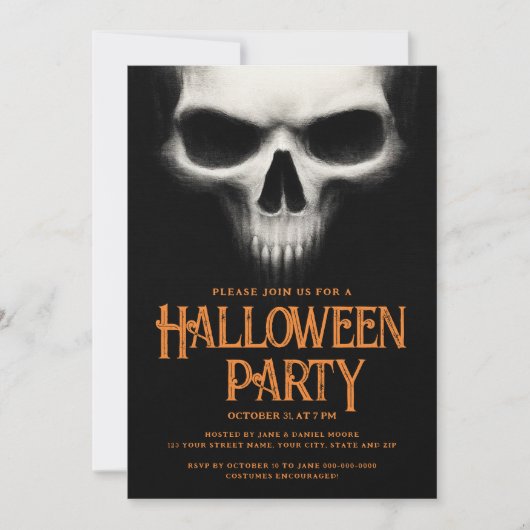 Halloween party griezelige spookschedel zwart sina kaart (Voorkant)