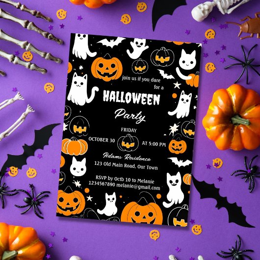 Halloween party groovy retro katten geesten pompoe kaart