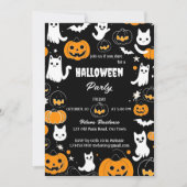 Halloween party groovy retro katten geesten pompoe kaart (Voorkant)