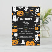Halloween party groovy retro katten geesten pompoe kaart (Staand voorkant)