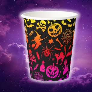 Halloween Party Happy Halloween neon spooky-schuin Papieren Bekers