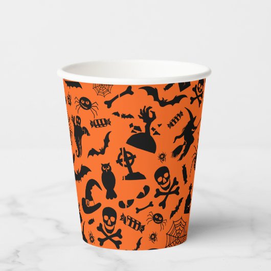 Halloween Party Happy Halloween oranje leuk, zwart Papieren Bekers (Voorkant)
