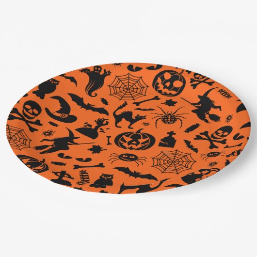 Halloween Party Happy Halloween oranje leuk, zwart Papieren Bordje (Gekanteld)