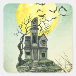 Halloween Party Hauning House Full Moon Vierkante Sticker