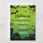 Halloween Party Haunted Bossen Bats Green Kaart (Voorkant)