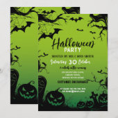 Halloween Party Haunted Bossen Bats Green Kaart (Voorkant / Achterkant)