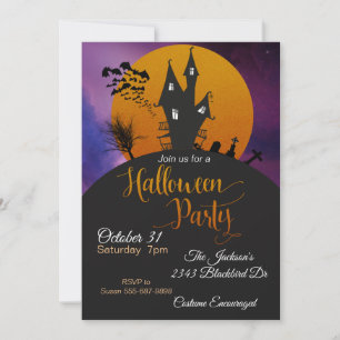 Halloween Party Haunted House Bats Oranje Paars Kaart