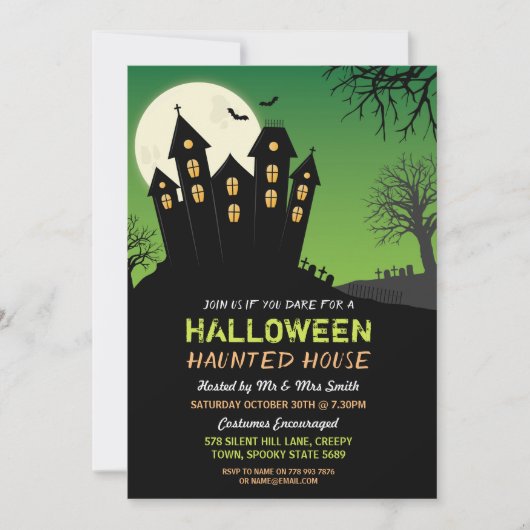 Halloween Party Haunted House Horror Bats Invite Kaart (Voorkant)