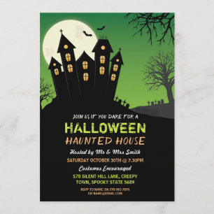 Halloween Party Haunted House Horror Bats Invite Kaart
