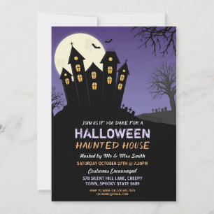 Halloween Party Haunted House Horror Moon Invite Kaart