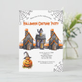 Halloween Party Haunted House pompoenen Kaart (Staand voorkant)