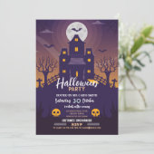 Halloween Party Haunted House Skull Kaart (Staand voorkant)