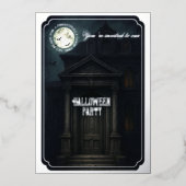 Halloween Party - Haunted Mansion en volle maan Folie Uitnodiging (Voorkant)