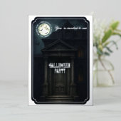 Halloween Party - Haunted Mansion en volle maan Folie Uitnodiging (Staand Voorkant)
