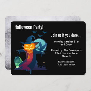 Halloween Party Haunted Scarecrow Invitation Kaart