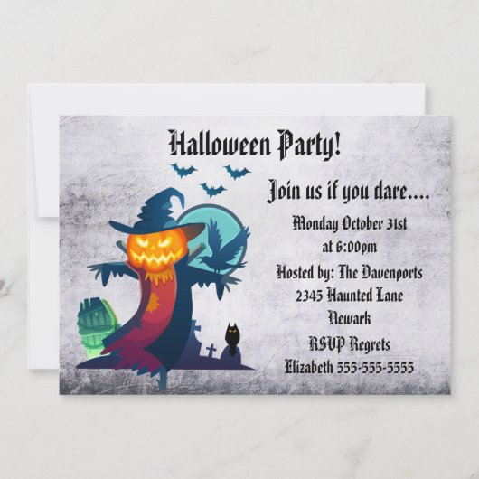 Halloween Party Haunted Scarecrow Invitation Kaart (Voorkant)