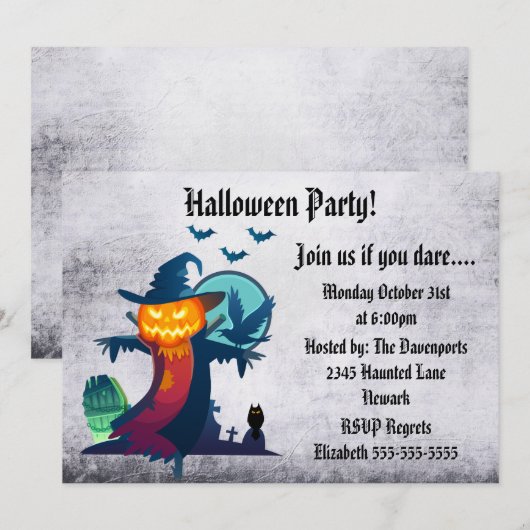 Halloween Party Haunted Scarecrow Invitation Kaart (Voorkant / Achterkant)