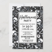 Halloween Party Haunted Skeltons Zwart Wit Kaart (Voorkant)