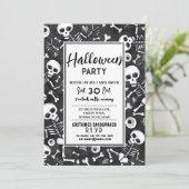 Halloween Party Haunted Skeltons Zwart Wit Kaart (Staand voorkant)