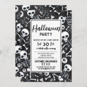 Halloween Party Haunted Skeltons Zwart Wit Kaart (Voorkant / Achterkant)