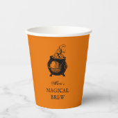 Halloween party heks brouwen grappige oranje ketel papieren bekers (Voorkant)