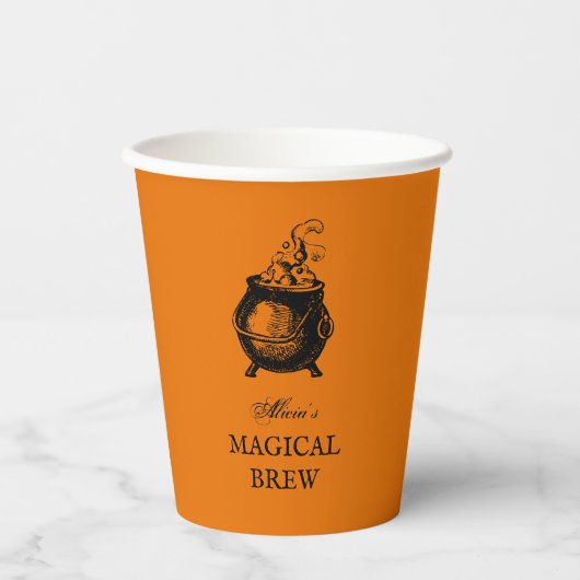 Halloween party heks brouwen grappige oranje ketel papieren bekers (Voorkant)