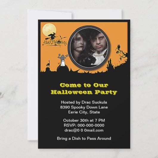 Halloween Party, Heks, Ghost, Cat, Voeg uw foto to Kaart (Voorkant)