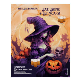 Halloween Party Heks Restaurant Cafe Poster teken