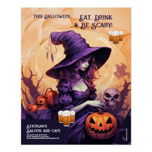 Halloween Party Heks Restaurant Cafe Poster teken (Voorkant)