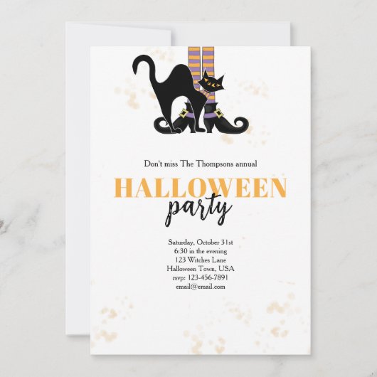 Halloween Party Heks Zwarte Kat Whimsical Kaart (Voorkant)