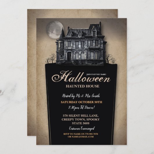 Halloween Party Horror Spooky Invite Kaart (Voorkant / Achterkant)