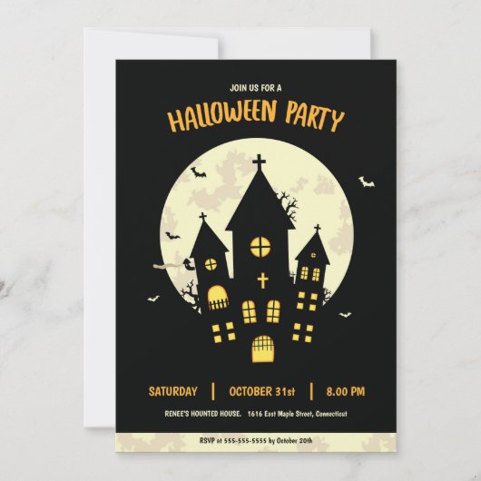 Halloween Party House Black Uitnodiging (Voorkant)