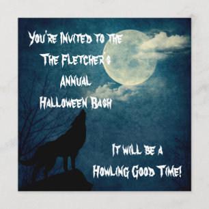 Halloween Party Howling Wolf Full Moon Kaart
