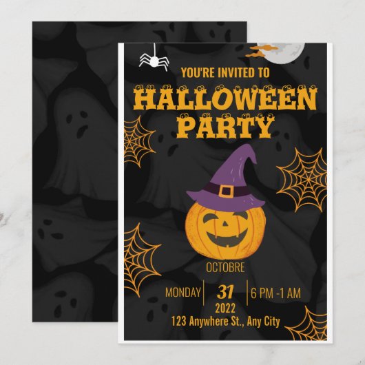 Halloween Party Invitation 2024: Spooky Fun! Kaart (Voorkant / Achterkant)