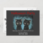 Halloween Party Invitation Black Cat Post Kaart (Voorkant / Achterkant)