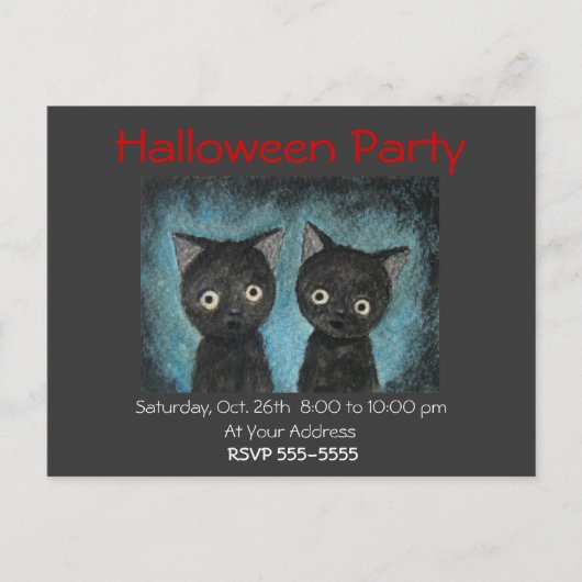 Halloween Party Invitation Black Cat Post Kaart (Voorkant)