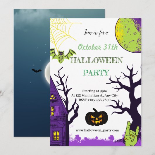 Halloween Party Invitation Card Kaart (Voorkant / Achterkant)