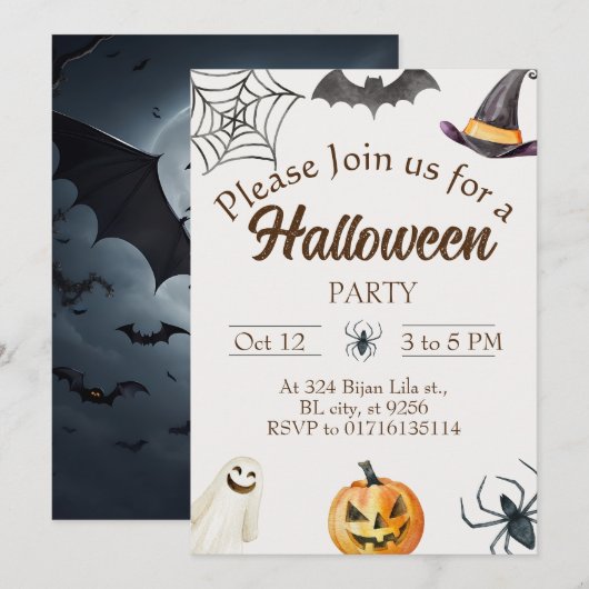 Halloween Party Invitation Card Save The Date (Voorkant / Achterkant)