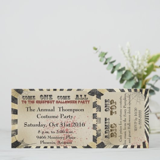 Halloween Party Invitation Circus Ticket Kaart (Staand voorkant)
