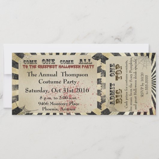 Halloween Party Invitation Circus Ticket Kaart (Voorkant)