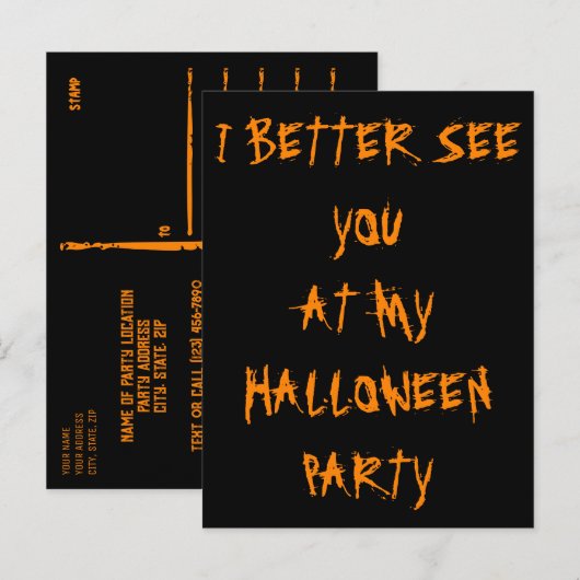 Halloween Party Invitation Cryptic Black Sinaasapp Uitnodiging Briefkaart (Voorkant / Achterkant)