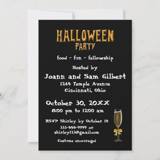 Halloween Party invitation Elegant Champagne Kaart (Voorkant)
