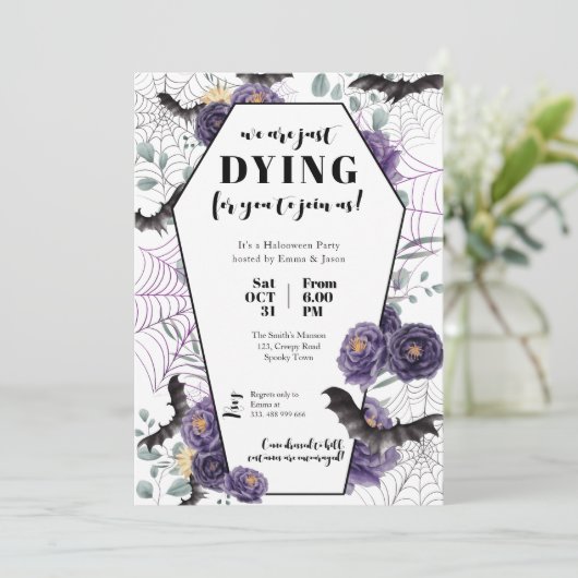 Halloween Party Invitation Floral Grave Kaart (Staand voorkant)