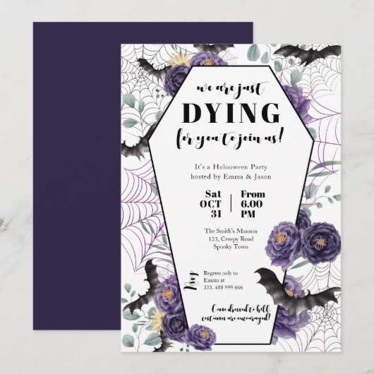Halloween Party Invitation Floral Grave Kaart (Voorkant / Achterkant)