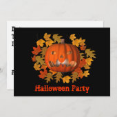 Halloween Party Invitation Jack O Lantern Leaves Kaart (Voorkant / Achterkant)