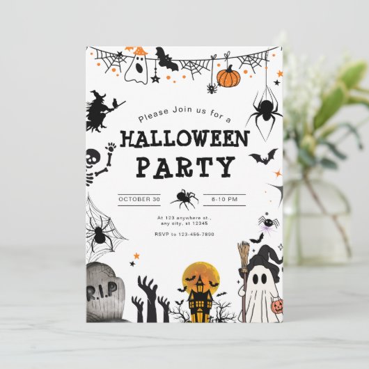 Halloween Party Invitation, Kinder Spooky Night Pa (Staand voorkant)
