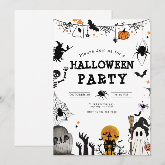 Halloween Party Invitation, Kinder Spooky Night Pa (Voorkant / Achterkant)