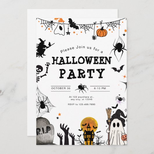 Halloween Party Invitation, Kinder Spooky Night Pa Kaart (Voorkant / Achterkant)