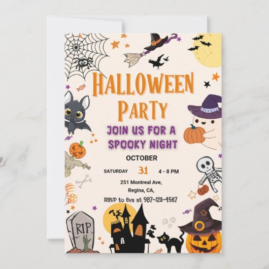 Halloween Party Invitation Kinder Spooky Night Par Kaart (Voorkant)